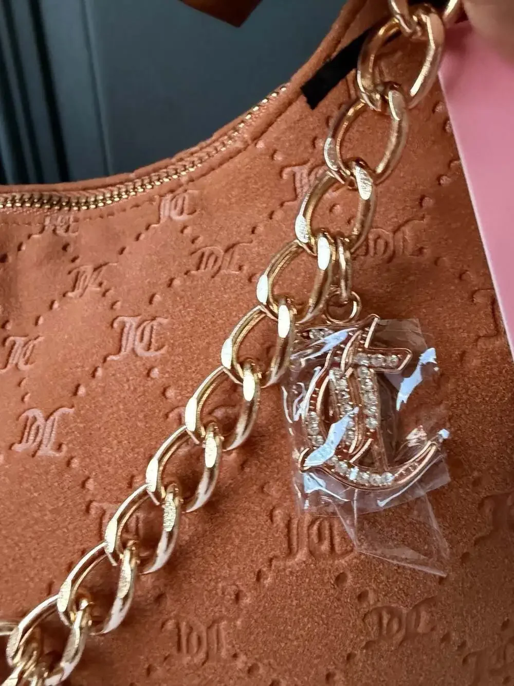 Juicy Couture Not Your Babe Hobo ShoulderBag with Gold-Tone Chain and LogoCharms